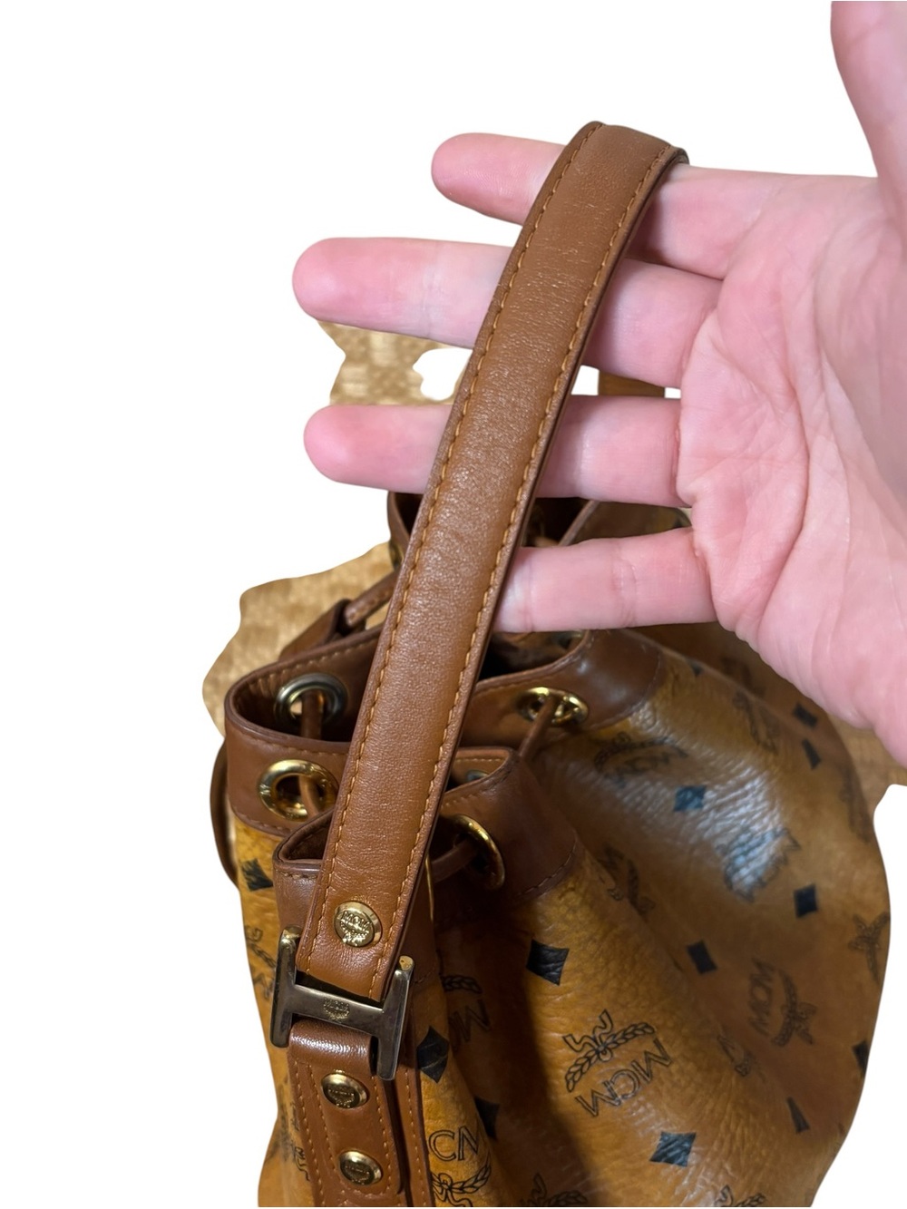 MCM Cognac Visetos Drawstring bucket Bag - Picture 9 of 16